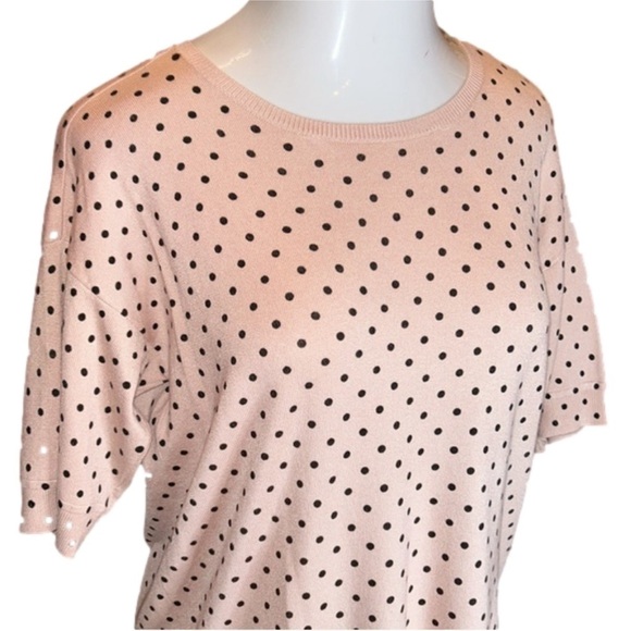 CABLE & GAUGE Peach/Pink Lightweight Short Sleeve Sweater w/ Polka Dots Size L - Picture 2 of 8